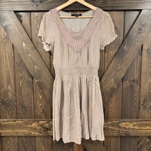 Forever 21 Gray and white Polka Dot Lace neckline dress